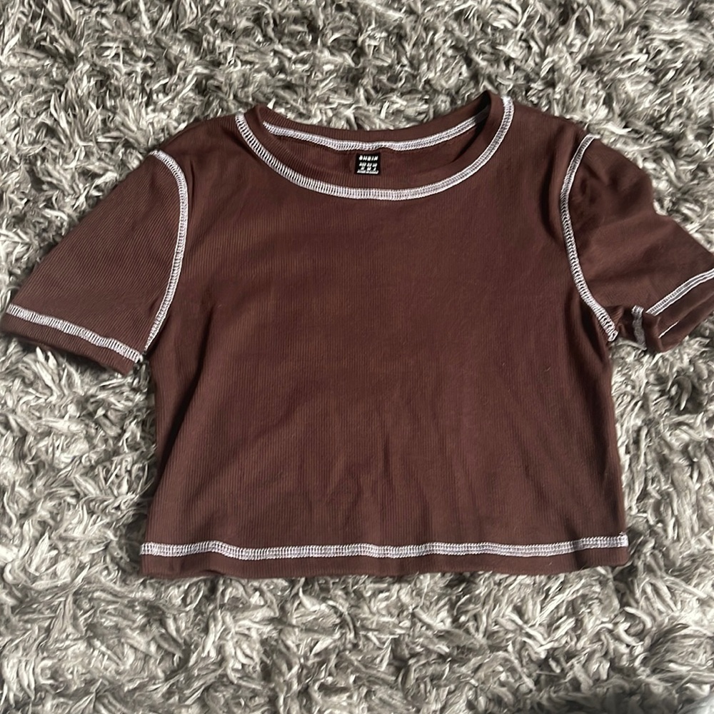 Brown inverted seam cropped shirt